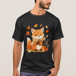 Camiseta de hombre con zorro lindo y hojas de otoñ