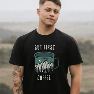 Camiseta de hombre de café primero camping senderi