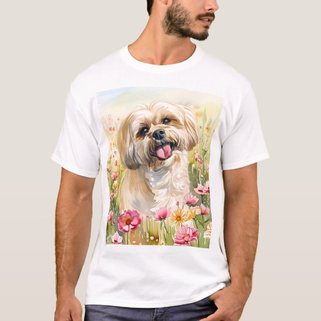 Camiseta de hombre de Lhasa Apso acuarela (Anverso)