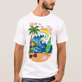 Camiseta de hombre de ola y palmera