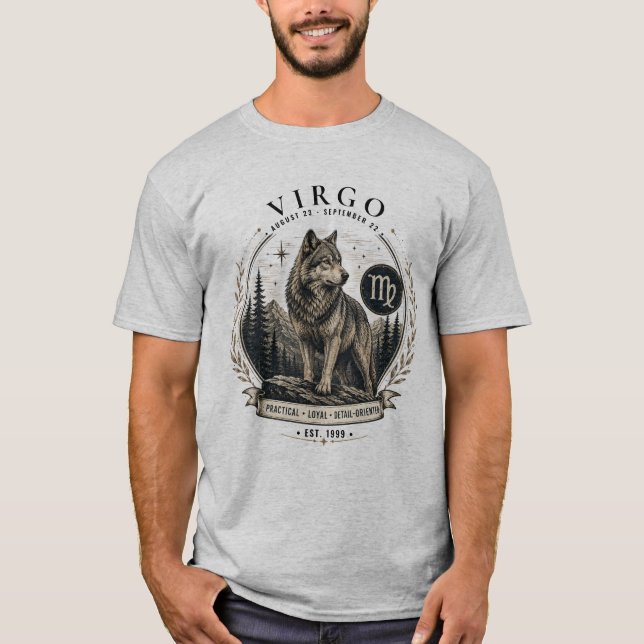 Camiseta de hombre Virgo Lobo Zodiaco (Anverso)