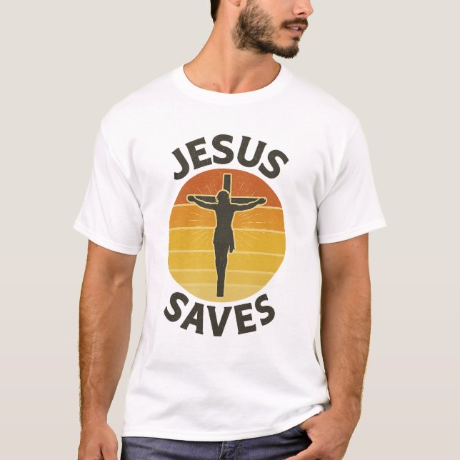 Camiseta de hombres cristianos Jesús guarda retro  (Anverso)