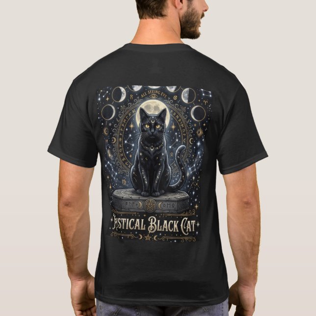 Camiseta de hombres gato negro místico (Reverso)