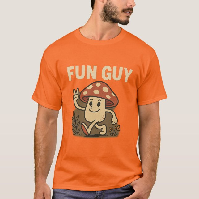 Camiseta de hongo “Fun Guy” – Cute Cartoon Pun Tee (Anverso)