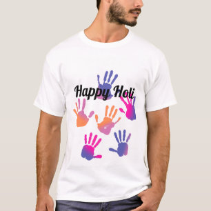 Camiseta de Huella de Mano Colorida Holi Feliz