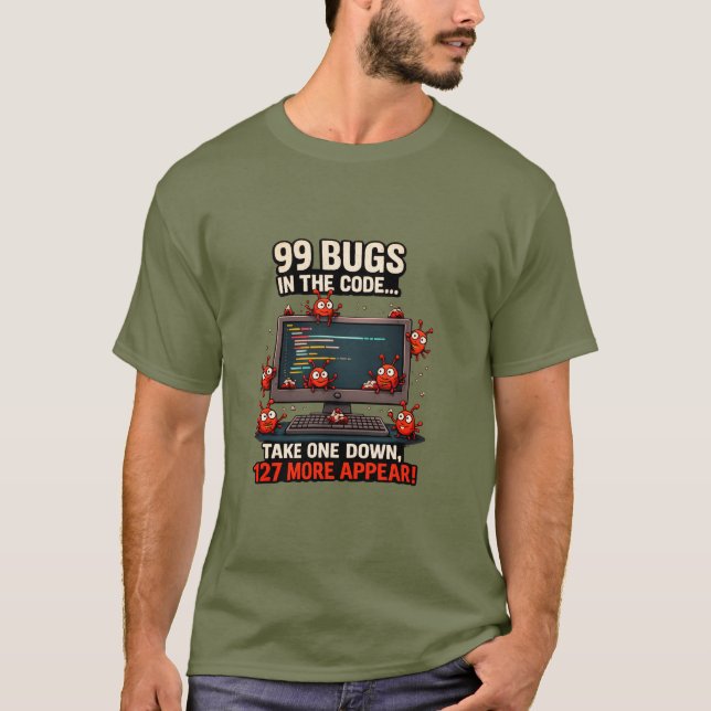 Camiseta de humor de programador con 99 errores (Anverso)