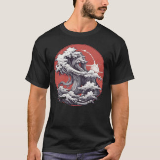 Camiseta de Ilustracion con olas de mar al estilo 
