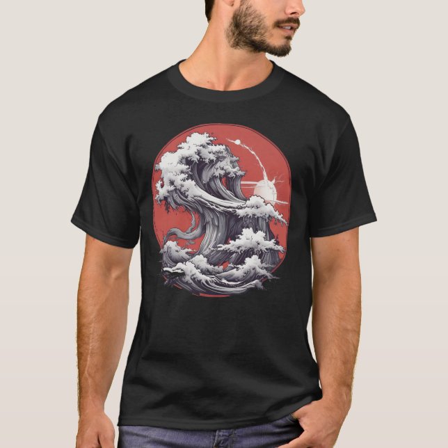 Camiseta de Ilustracion con olas de mar al estilo  (Anverso)