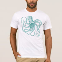Camiseta de Ilustracion de color turquesa octopus 