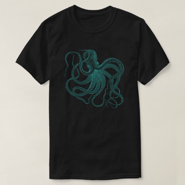 Camiseta de Ilustracion de color turquesa octopus  (Diseño del anverso)