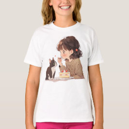 Camiseta de ilustración de niña alimentando a un g