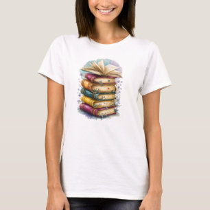 Camiseta de ilustración de pila de libros antiguos