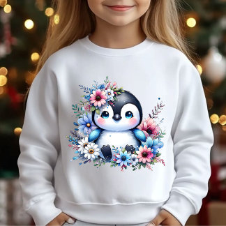 Camiseta de ilustración de pingüino floral lindo d