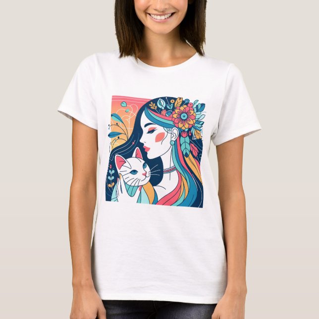 Camiseta de Ilustracion gráfico de Cat Lady (Anverso)