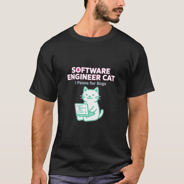 Camiseta de ingeniero de software gato pausa error (Anverso)