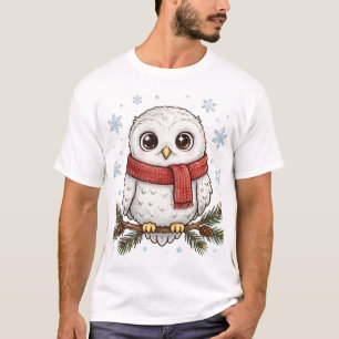 Camiseta de invierno de búho nevado con bufanda ro