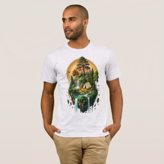 Camiseta de Isla Flotante Camping Cascada Bosque