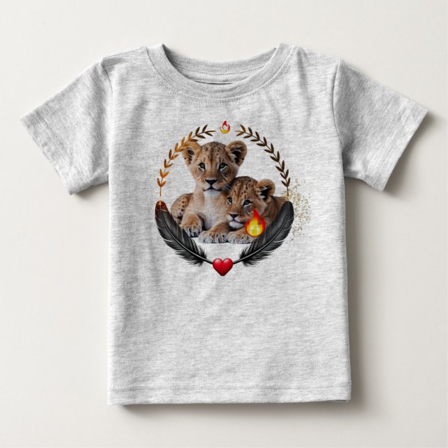 Camiseta de jersey fina para bebé de dos cachorros (Anverso)