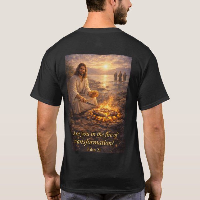 Camiseta de Jesús cocinando pescado en la orilla (Reverso)