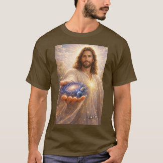 Camiseta de Jesús sosteniendo el universo en Sus m