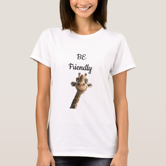 Camiseta de jirafa "Sé amigable" (Anverso)