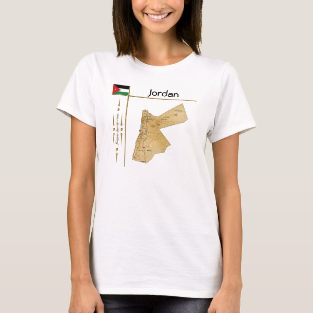 Camiseta de Jordania con mapa, bandera y título (Anverso)