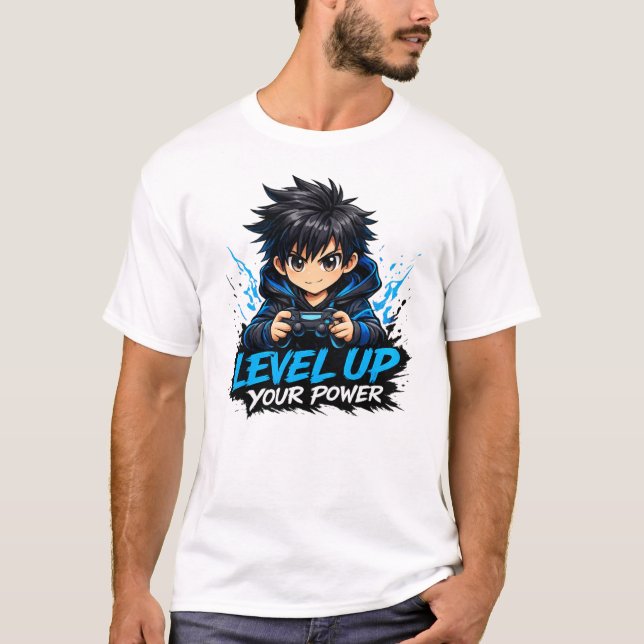 Camiseta de juego de anime: Sube de nivel tu poder (Anverso)