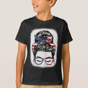 Camiseta De Julio Desordenado Bandera Estadounidense Mujere