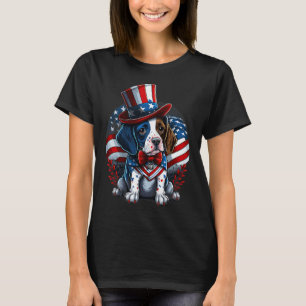 Camiseta De Julio Patriótico Inglés Puntero Perro Bandera E