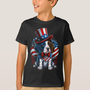 Camiseta De Julio Patriótico Inglés Puntero Perro Bandera E