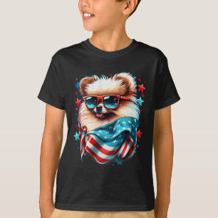Camiseta De Julio Patriótico Pomerania Perro Bandera De Ee.