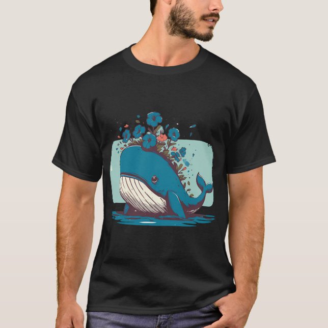Camiseta De Kawaii Whale Y Petunias Garden (Anverso)