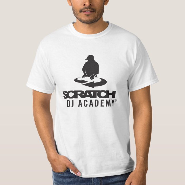 Camiseta de la academia de DJ del rasguño (Anverso)