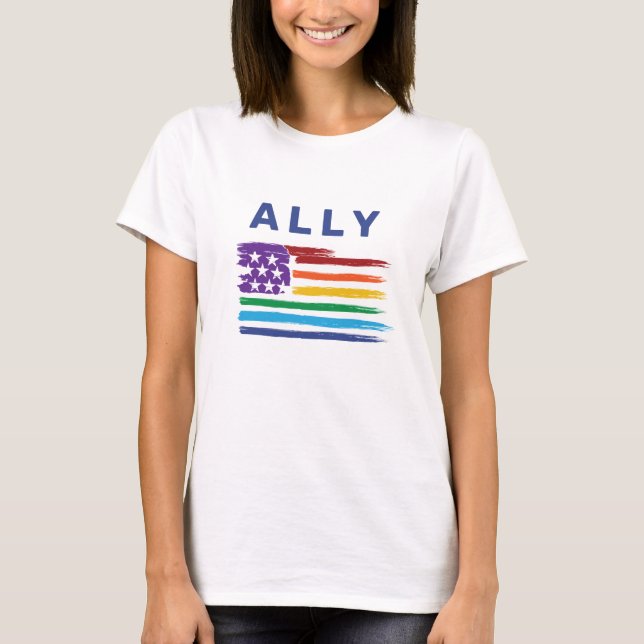 Camiseta de la bandera arcoiris artística de Ally (Anverso)