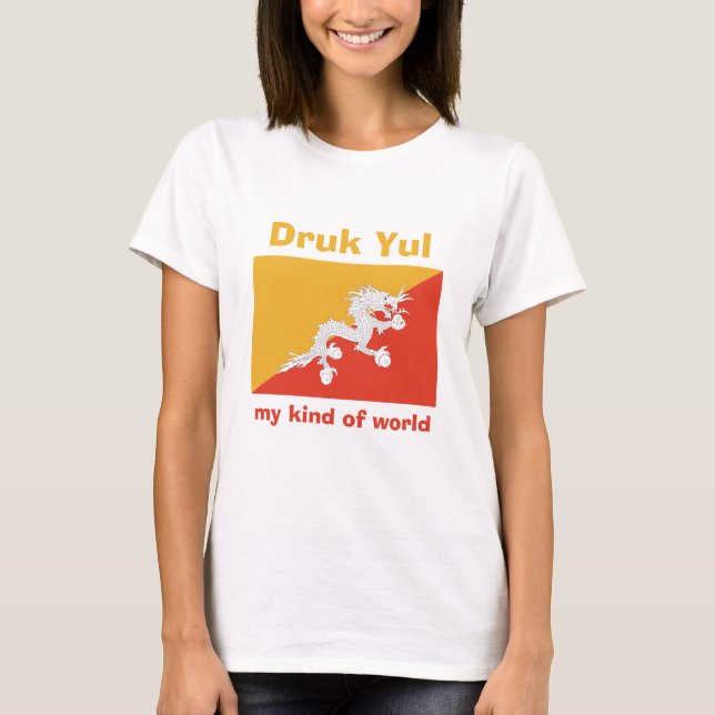 Camiseta de la bandera de Bután + mapa + texto (Anverso)