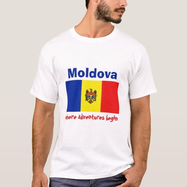Camiseta de la bandera de Moldavia + mapa + texto (Anverso)