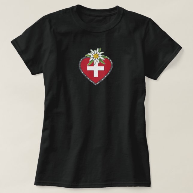 Camiseta de la bandera suiza del corazón de Edelwe (Diseño del anverso)