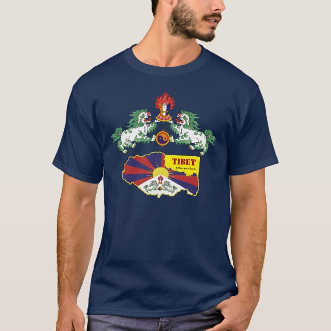 Camiseta de la bandera tibetana, leones de nieve,  (Anverso)