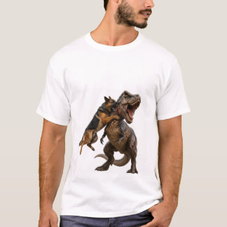 Camiseta de la batalla épica entre perro y T-Rex