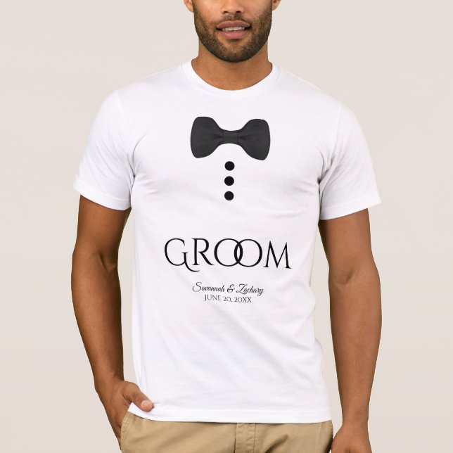Camiseta de la boda del lazo negro del novio de la (Anverso)