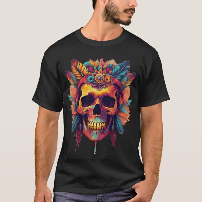 Camiseta de la Calavera Psicodélica Feathered (Anverso)