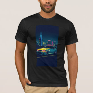 Camiseta de la ciudad nocturna de neón del coche d
