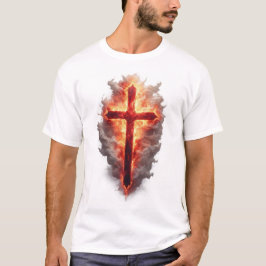 Camiseta de la Cruz Cristiana en llamas para hombr