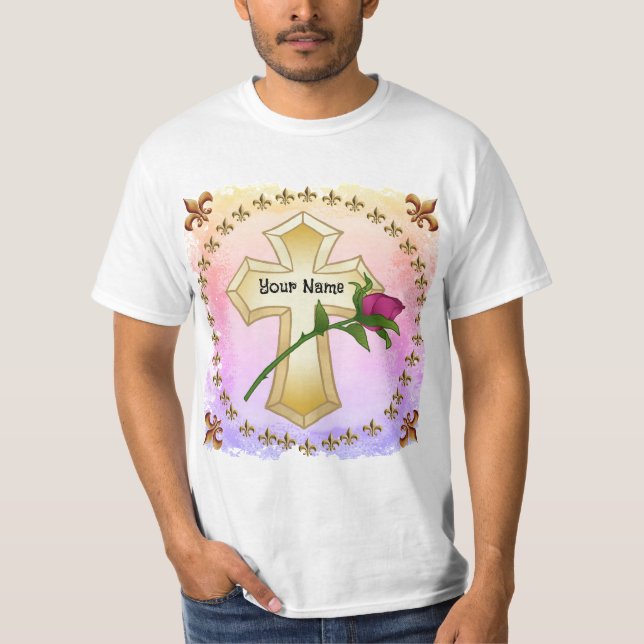 camiseta de la cruz cristiana Rosa (Anverso)