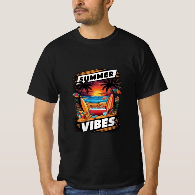 Camiseta de la escena de la playa de Summer Vibes  (Anverso)