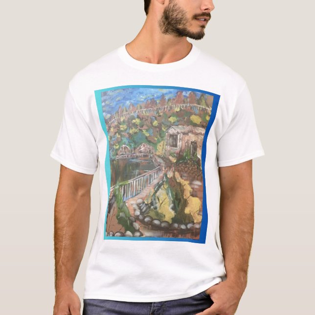 Camiseta de la escena de las cabinas a orillas del (Anverso)