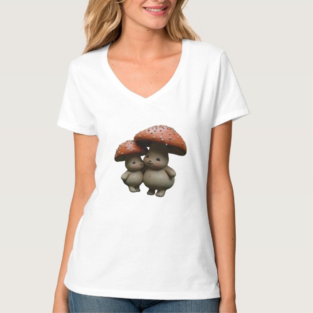 Camiseta de la familia Kawaii Mushroom - Abrazo de (Anverso)