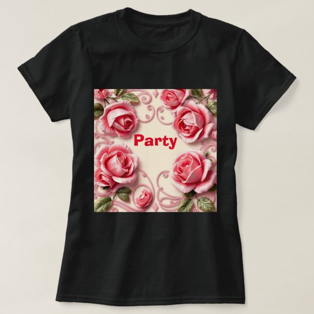 Camiseta de la Fiesta de las rosas rosadas de las  (Diseño del anverso)