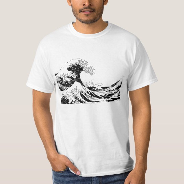 Camiseta de la "gran onda", talla l blanco y negro (Anverso)