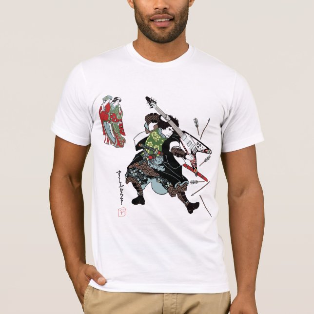Camiseta de la guitarra del samurai de la roca (Anverso)